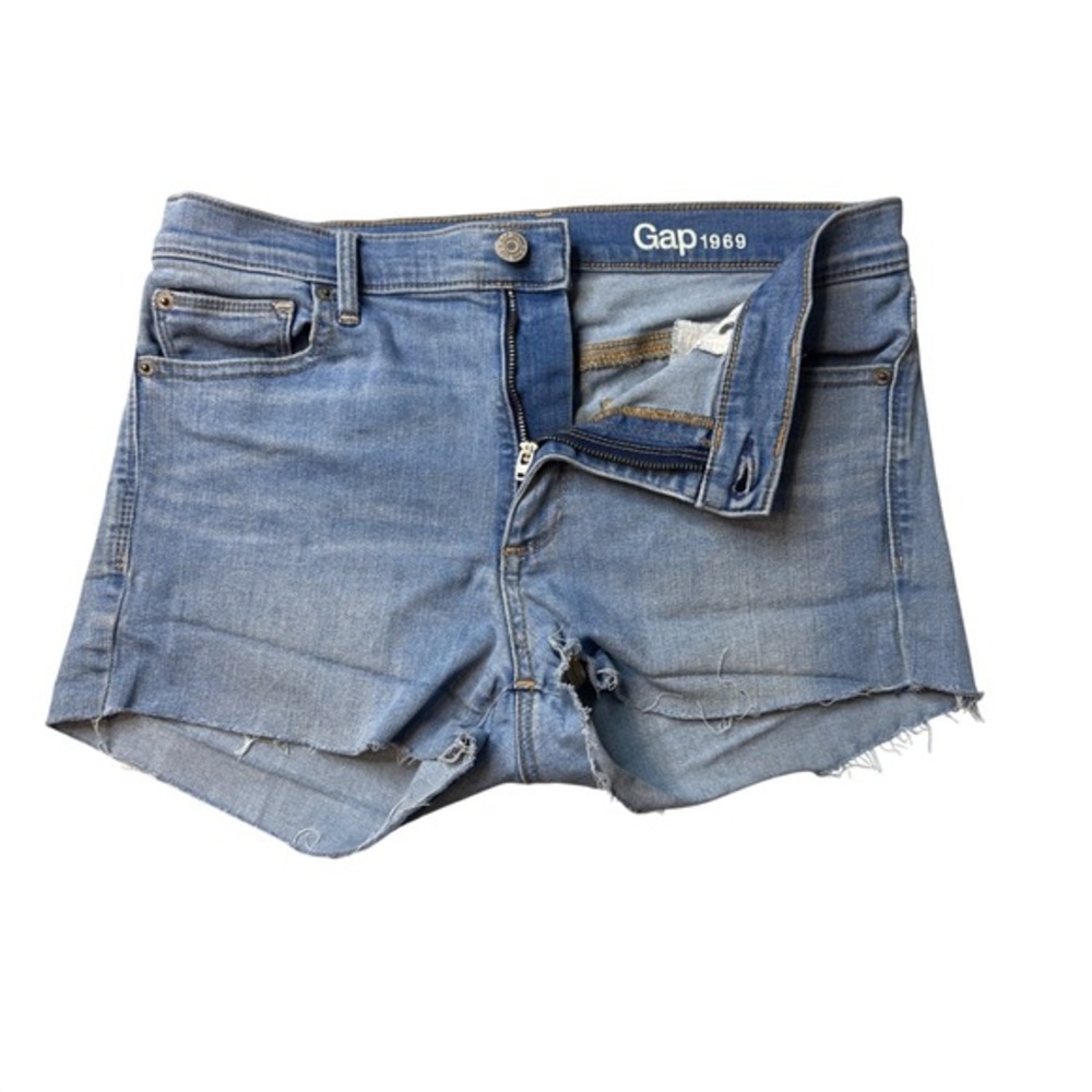 Gap 1969 Shorts Womens 29 Blue Denim Cut Off Raw Hem‎ Stretch Casual Mid Rise